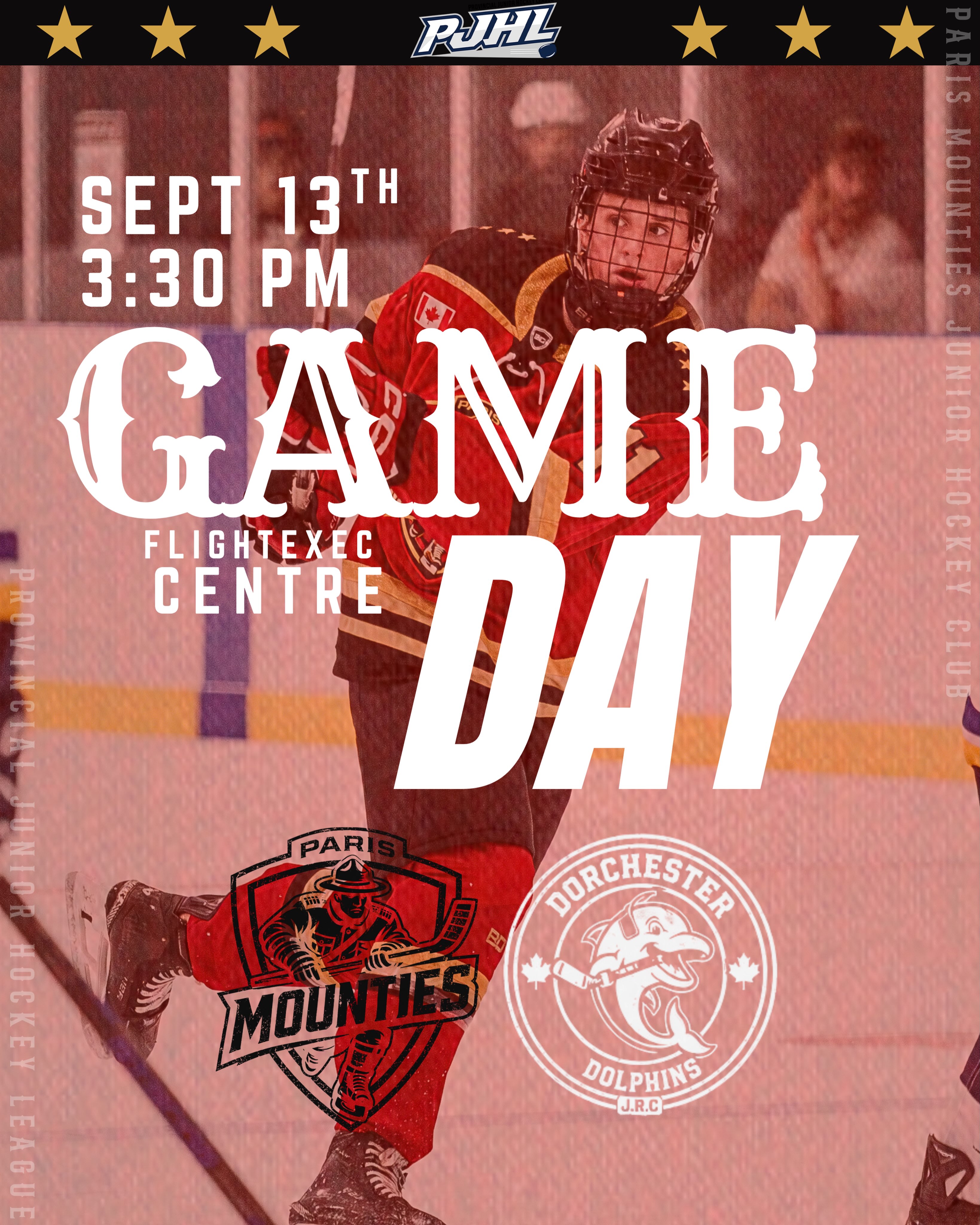 Your Paris Mounties hit the road for the first time this season to face the @dorchesterdolphinshockey! Time to go 2 for 2 on the weekend 🔥#SaddleUp

3:30PM | FlightExec Centre
Tickets at the door (Cash/Card)

📸: @marlo.diaz_